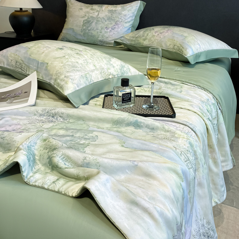 Juego de cuatro piezas de edredón fresco de verano de Tiansi, ropa de cama de seda de hielo de lujo ligero, ropa de cama de edredón
