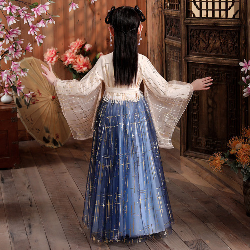 Chinese girls  kids blue hanfu outfit super fairy dress chinese ancient folk costumes girl costume 