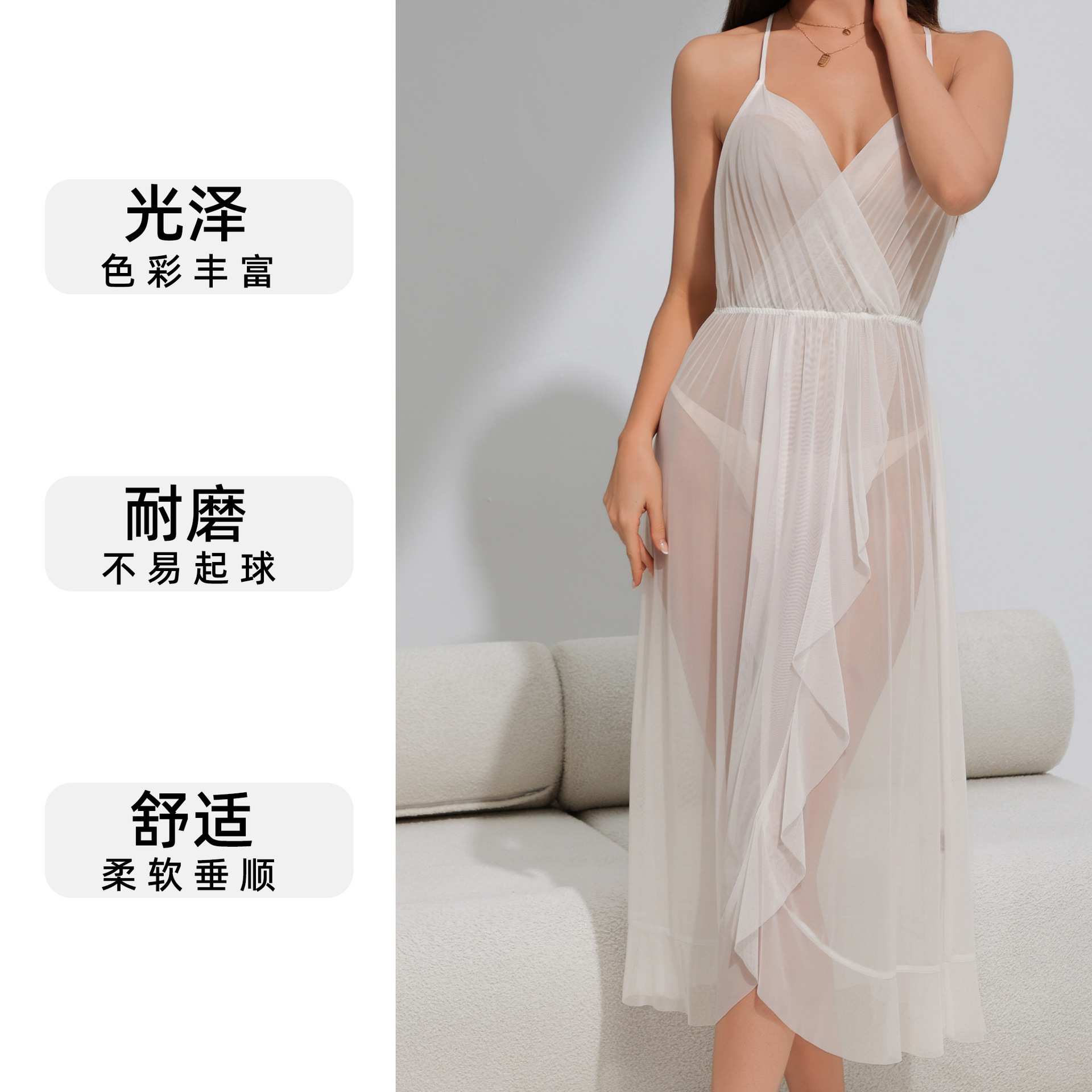 Yaoting red transfronteriza pijama sexy mujer verano encaje en V collar larga camisa de dormir ropa de hogar mujer 3579