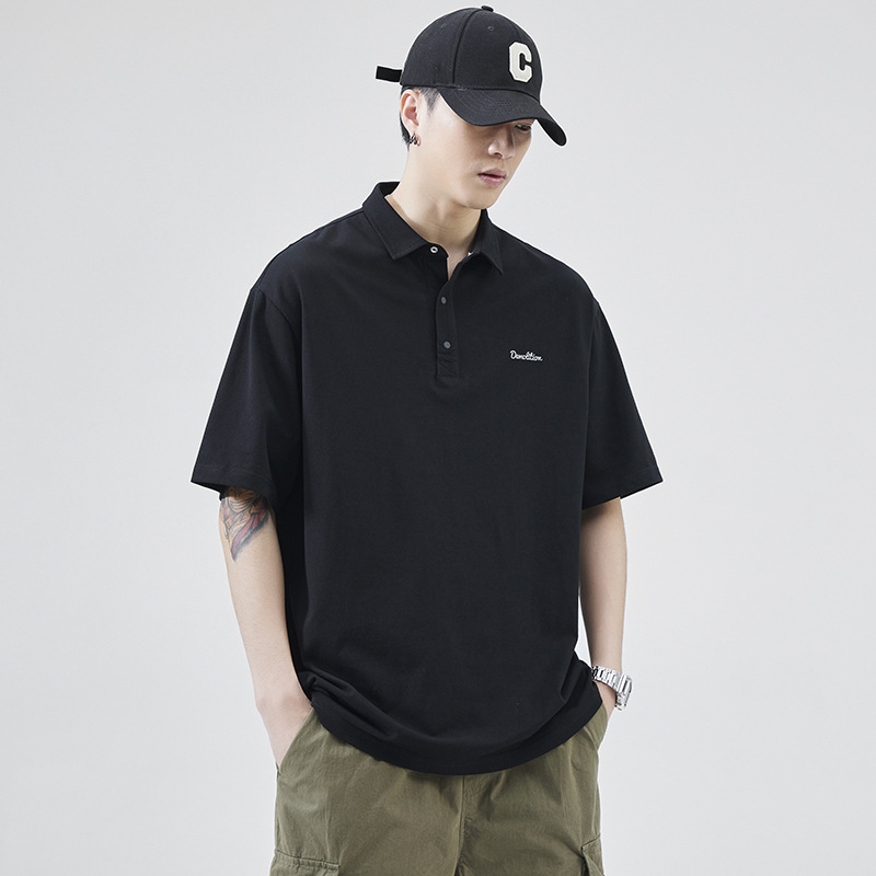 Short sleeved POLO shirt, men's summer new product, men's minimalist Japanese loose fitting casual polo shirt_voghion.com