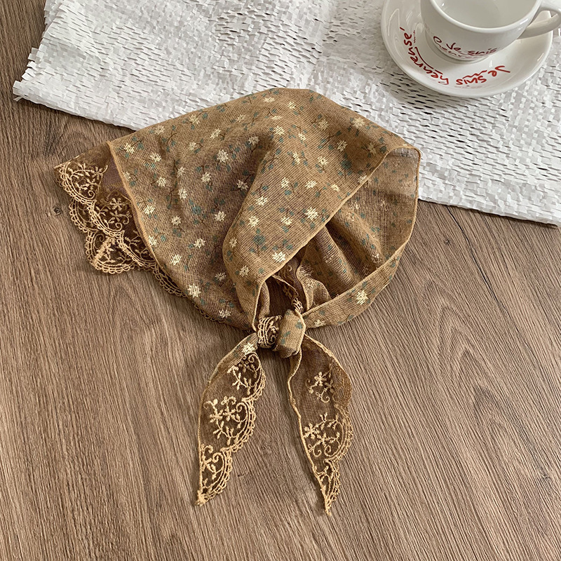 Bufanda triangular babero mujer primavera y verano nuevo estilo encaje borde floral cuello bufanda bufanda diadema pastoral femenina tocado accesorios para el cabello