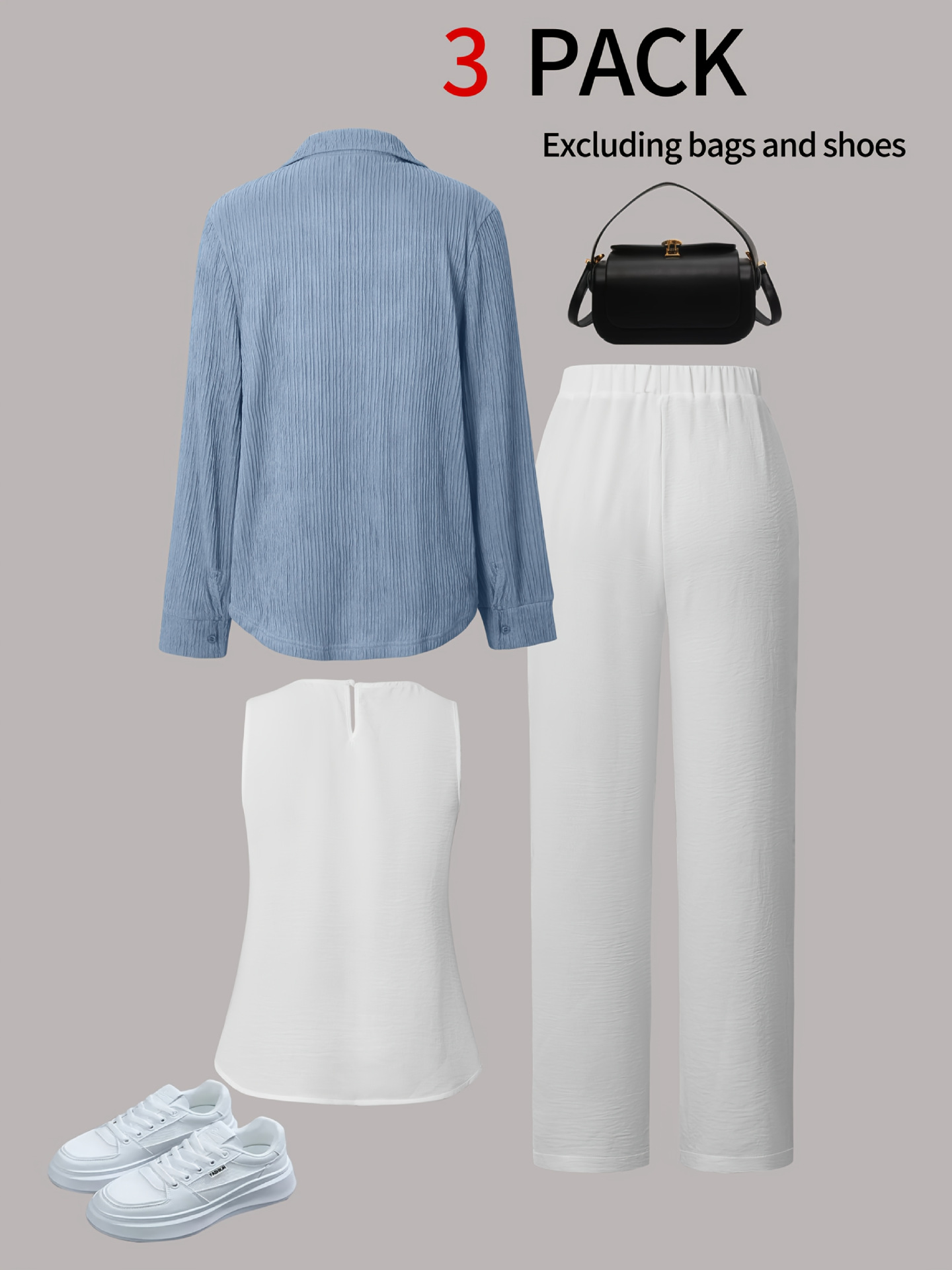 3-Piece Spring Summer Casual Set, Relaxed Cardigan, Sleeveless Top & High-Waisted Wide-Leg Pants, Comfortable Outfit For Women_ecoleips.com