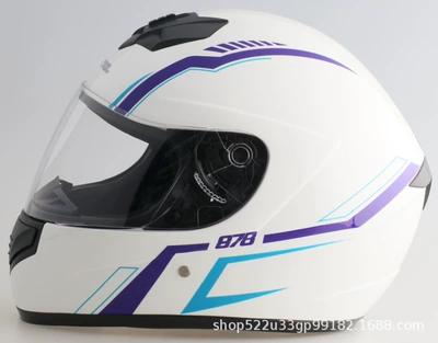 Motosiklet kaskı (dəbilqə), Full-Face Motorcycle Helmet Battery - wind-disease-white-purple-blue-flower-m