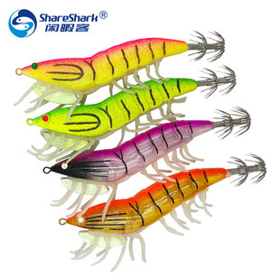 Luminous wooden shrimp squid hook with ringing beads soft feet shrimp Luya bait sea fishing lobster fake bait squid hook