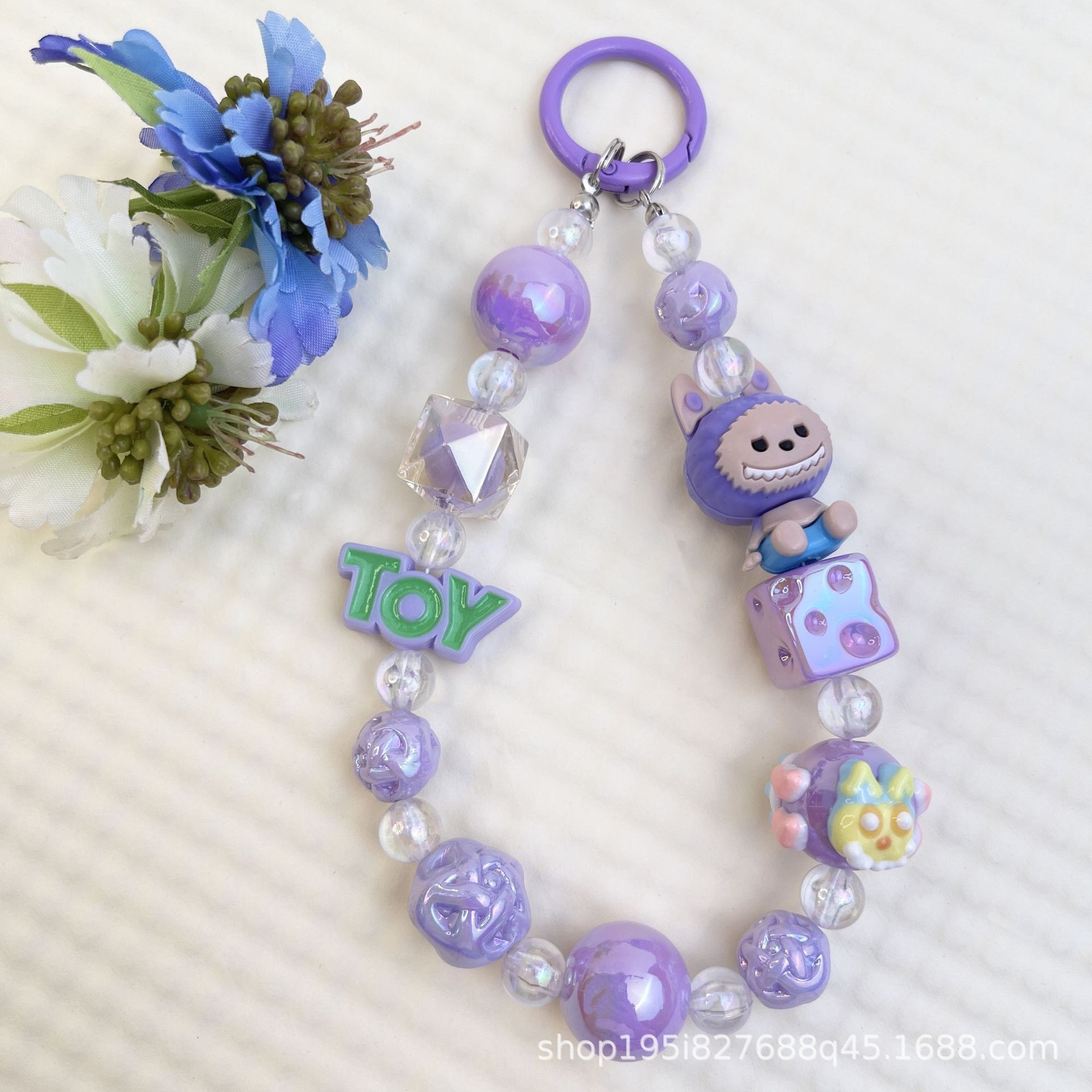 레터 브랜드 부드러운 고무 앉은 자세 라부부 펜던트 보라색(무료 스페이서)