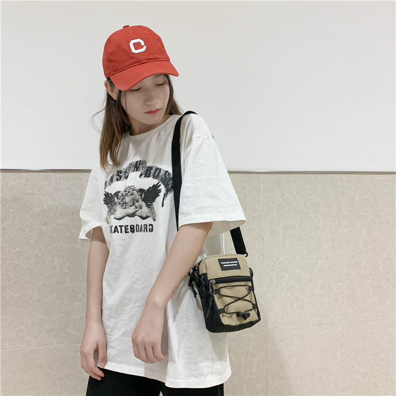 67g Weight Zipper Closure Type Single Shoulder Strap Strap Type Crossbody Bag Bags Type Nylon Material Letter Pattern Streetwear Style Square Shape Khaki, Light Grey, White, Black Color Small Size Small Nylon Letter Streetwear Square Zipper Crossbody Bag 59