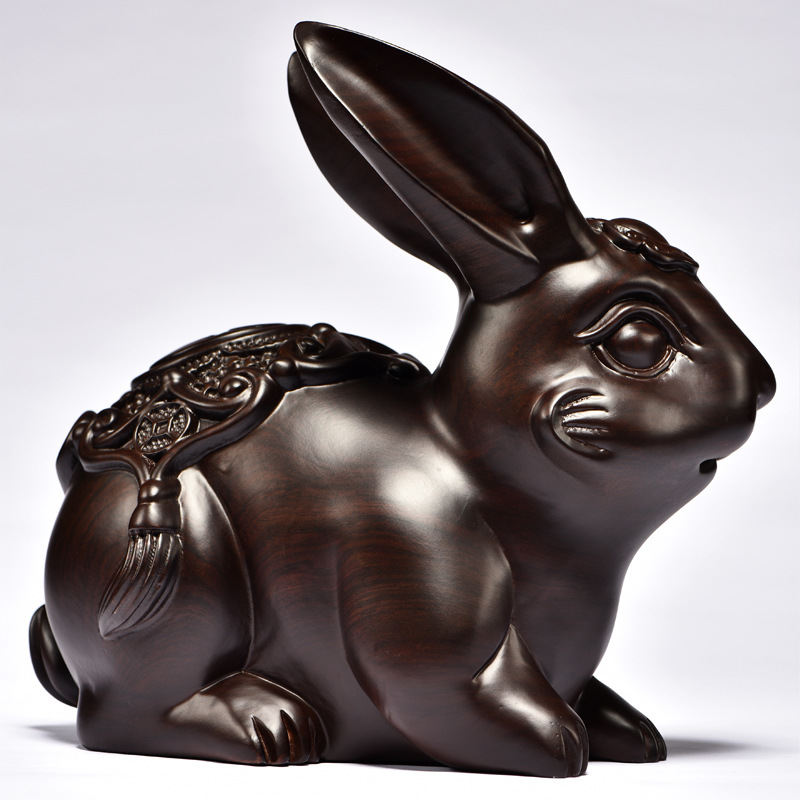 批發黑檀木雕小兔子紅木質實木迷你動物生肖擺件寓意福財手作古風