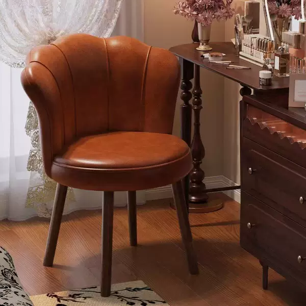 Makeup Chair for Girls' Bedroom, Solid Wood Swivel Stool with Backrest, Light Luxury and High-End Feel, Home Dressing Table Chair