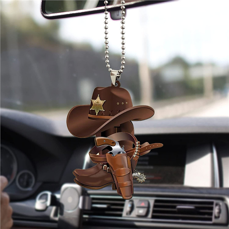 Cross-Border New Product Unique Saddle Cowboy Cowgirl Hat Boots Wild West Car Rearview Mirror Accessories Car Ornaments Cross-Border New Product Unique Saddle Cowboy Cowgirl Hat Boots Wild West Car Rearview Mirror Accessories Car Ornaments