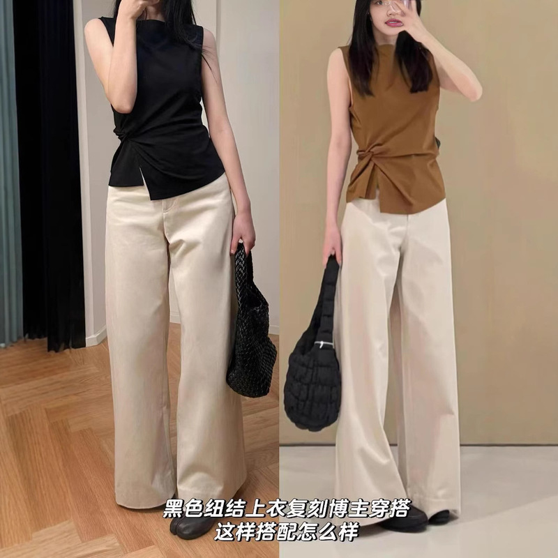 COS Women's Slim-fit Boat Collar Grab Pleated Vest Niche Brand Nanyou High-end High-end Light Luxury Women's Top