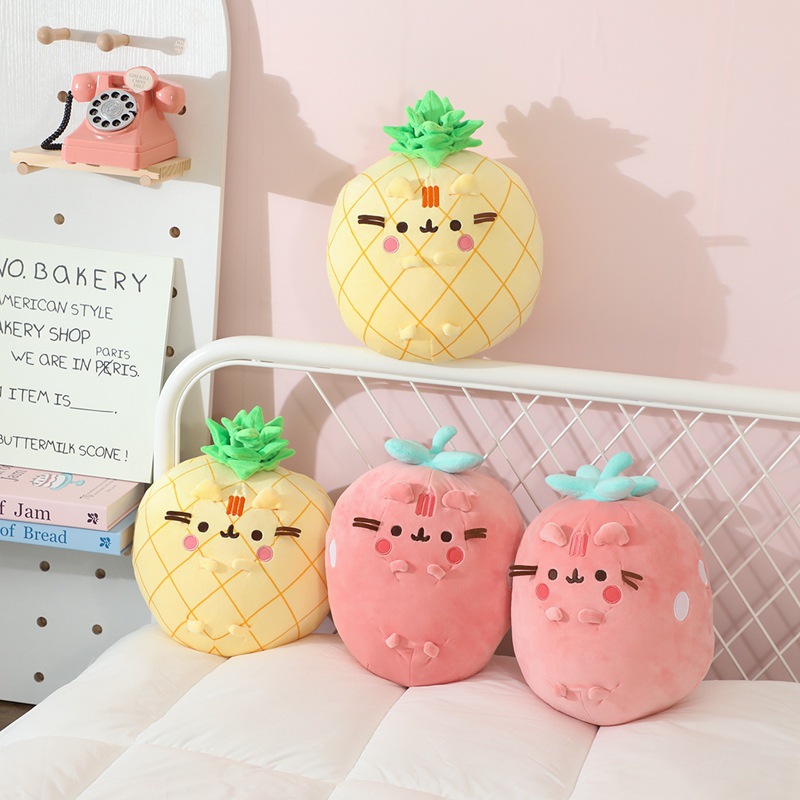 Gato Fat Ji Piña y fresa Lindo muñeco de peluche suave y lindo Almohada para niños Acompañamiento Muñeca Regalo de cumpleaños