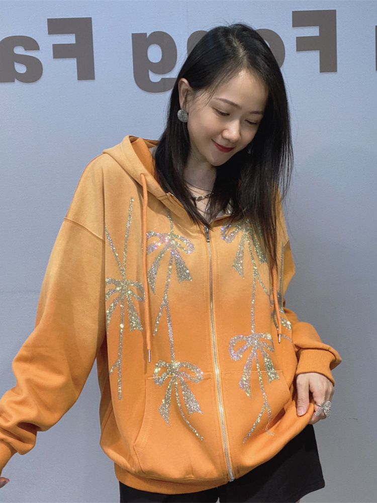 Amazon Europa y Estados Unidos transfronterizos ropa de mujer con capuzas con cremallera Cardigan mujeres otoño y invierno nuevo chaqueta suelta de perforación caliente de industria pesada