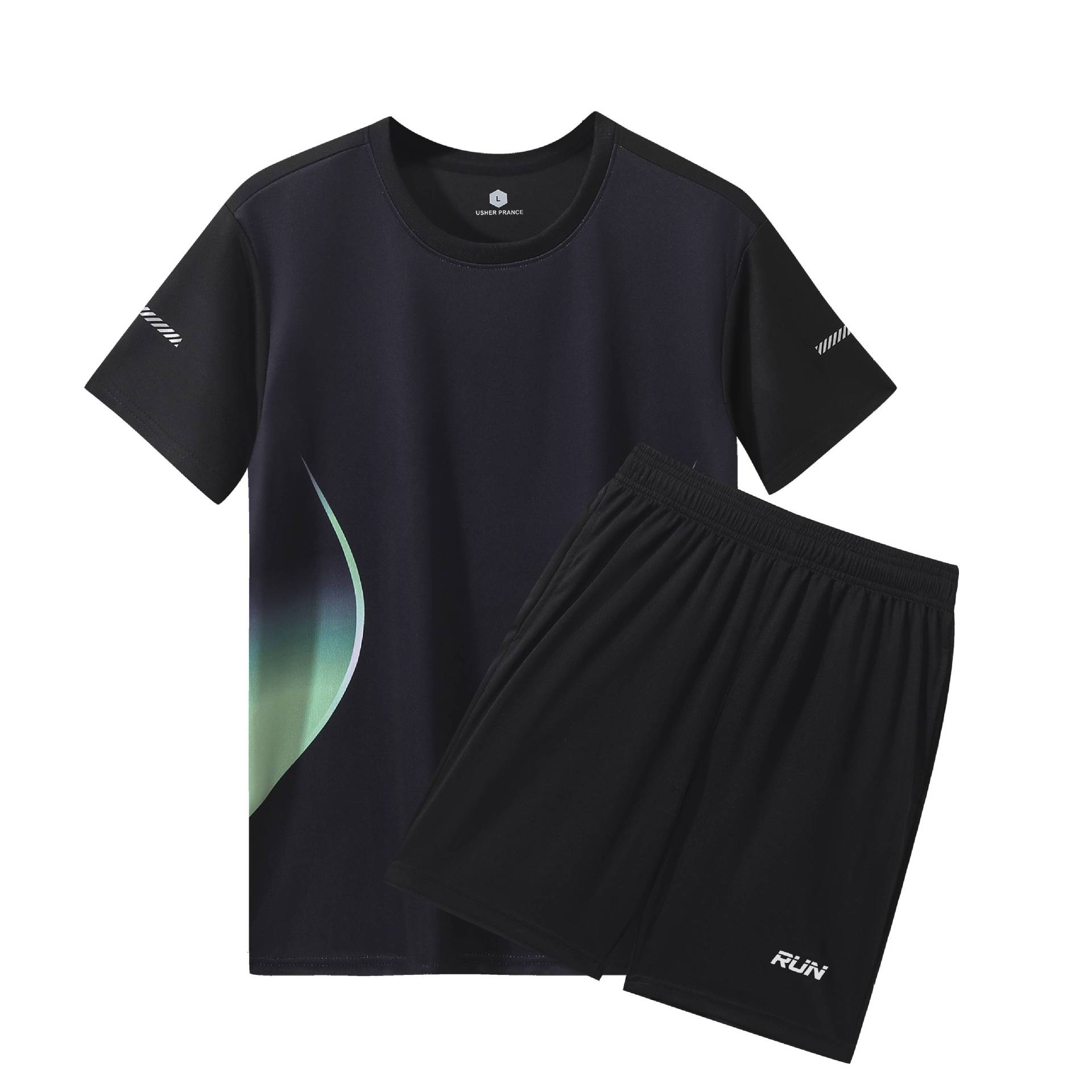 Traje deportivo Camiseta de secado rápido para hombre Camiseta de manga corta para correr ropa de fitness de verano casual de dos piezas al por mayor