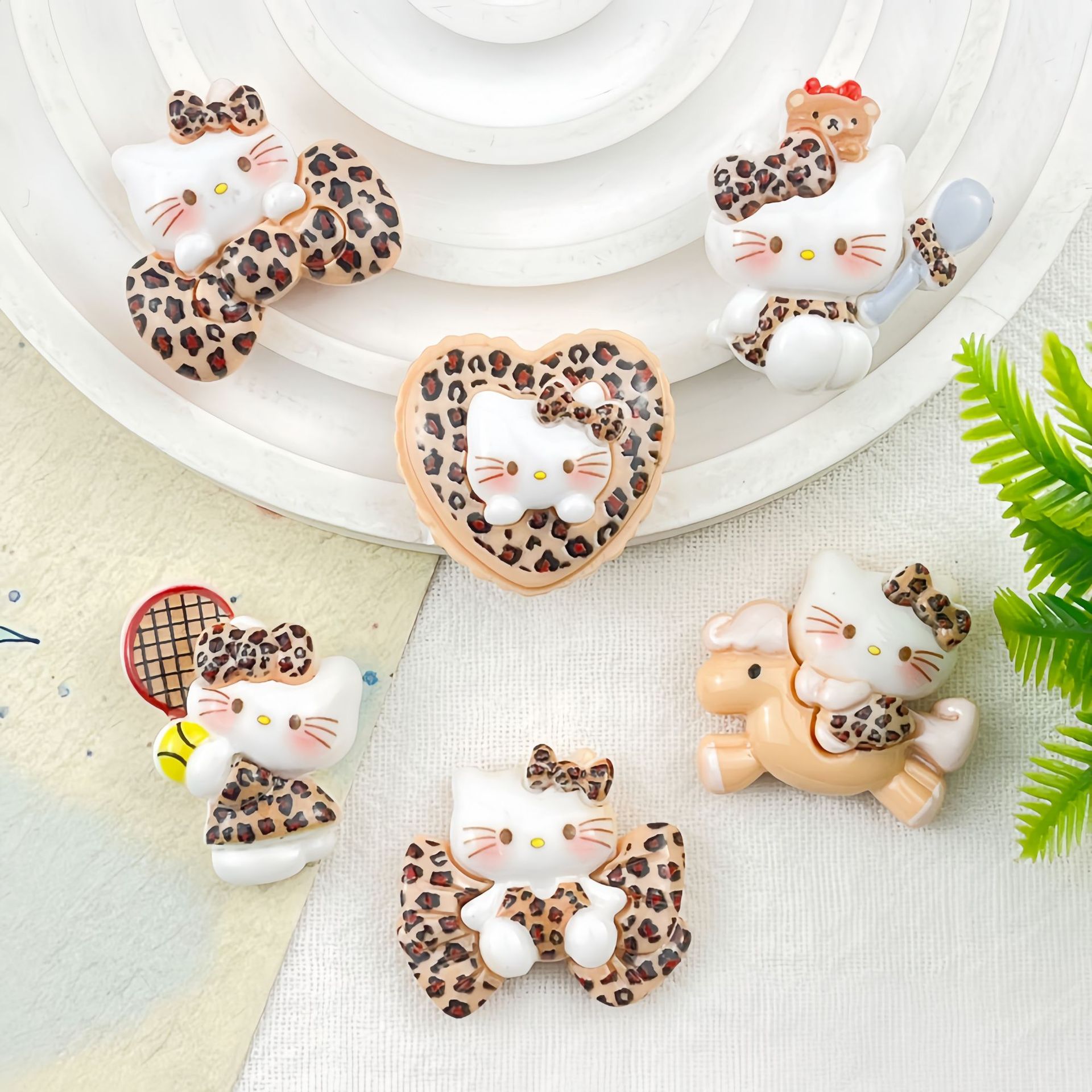 New Cartoon Horse Riding Leopard Print Kt Cat Phone Case Hairpin Phone Chain Shoe Buckle Resin DIY Jewelry Accessories