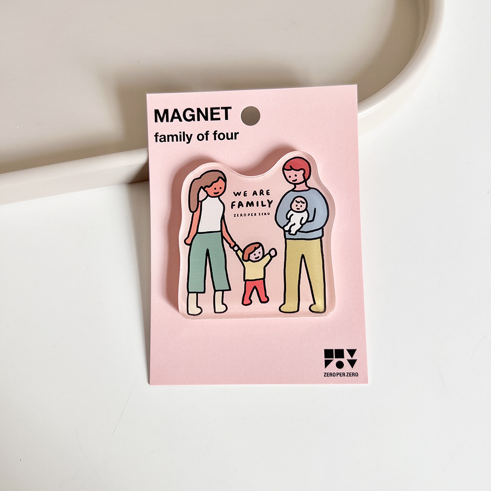 Corea del Sur zeroperzero familia ilustración de padres e hijos pegatinas de refrigerador acrílico imán magnético pegatinas de fotos