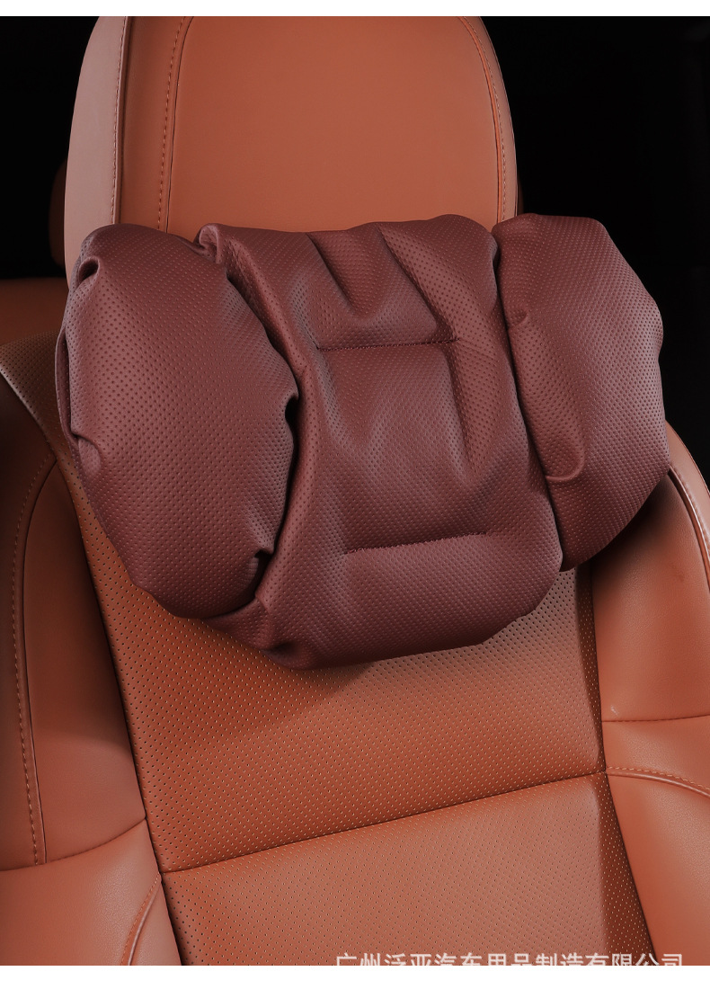 Cross-Border New Model Foam Cotton Car Headrest Nappa Leather Car-Mounted High-End Neck Pillow and Lumbar Cushion Set
