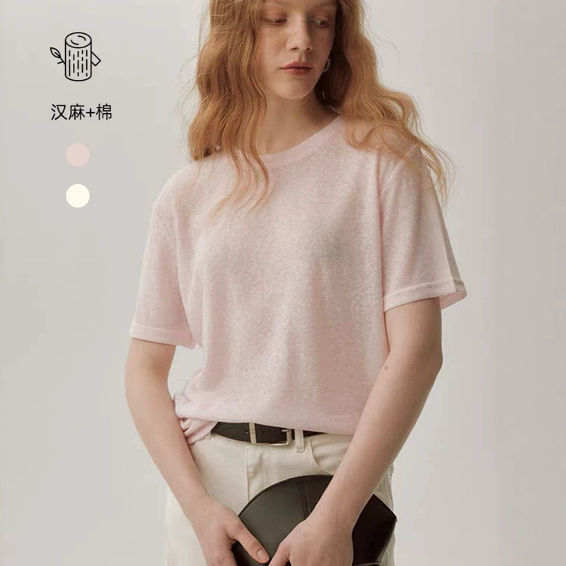 Ed Same Style T-Shirt for Women 2026 Spring/Summer New Hemp Lightweight Knit Short-Sleeve Top Tee Big Brand Same Style Factory Ed Same Style T-Shirt for Women 2026 Spring/Summer New Hemp Lightweight Knit Short-Sleeve Top Tee Big Brand Same Style Factory