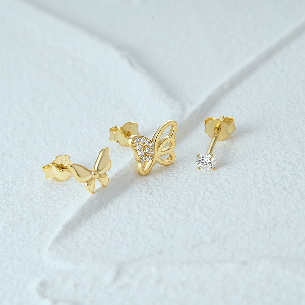 3g Weight Ear Studs Classification 1 Set Quantity Daily Occasion 925 Sterling Silver Material Star, Butterfly Pattern Women's Gender Plating Design Simple Style Style 1 Set 925 Sterling Silver Star Butterfly Ear Studs 83