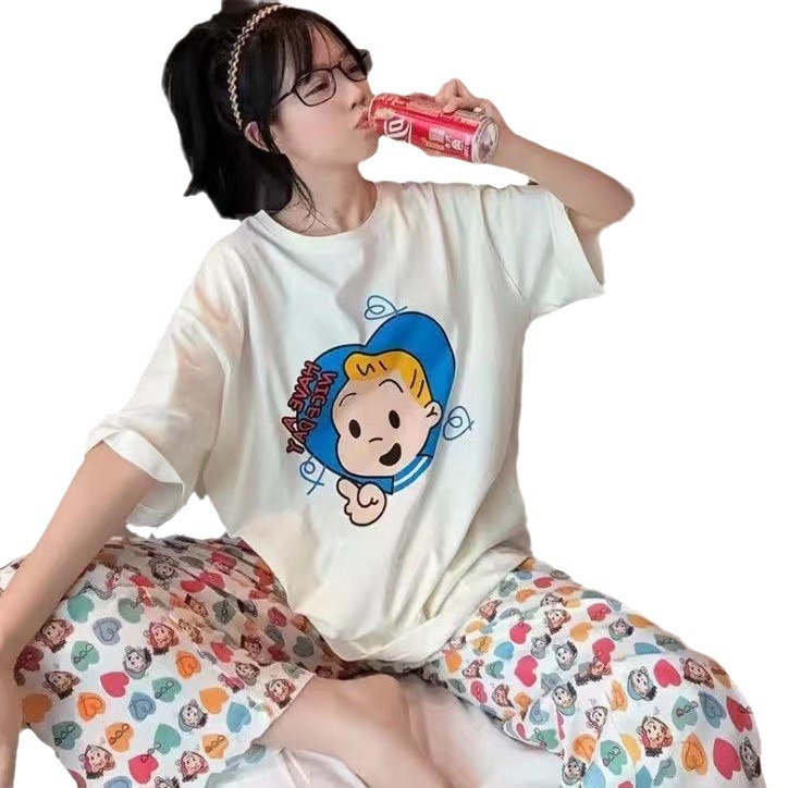Conjunto de Pijama de Manga Corta para Mujer de Poliéster Transpirable para Casa