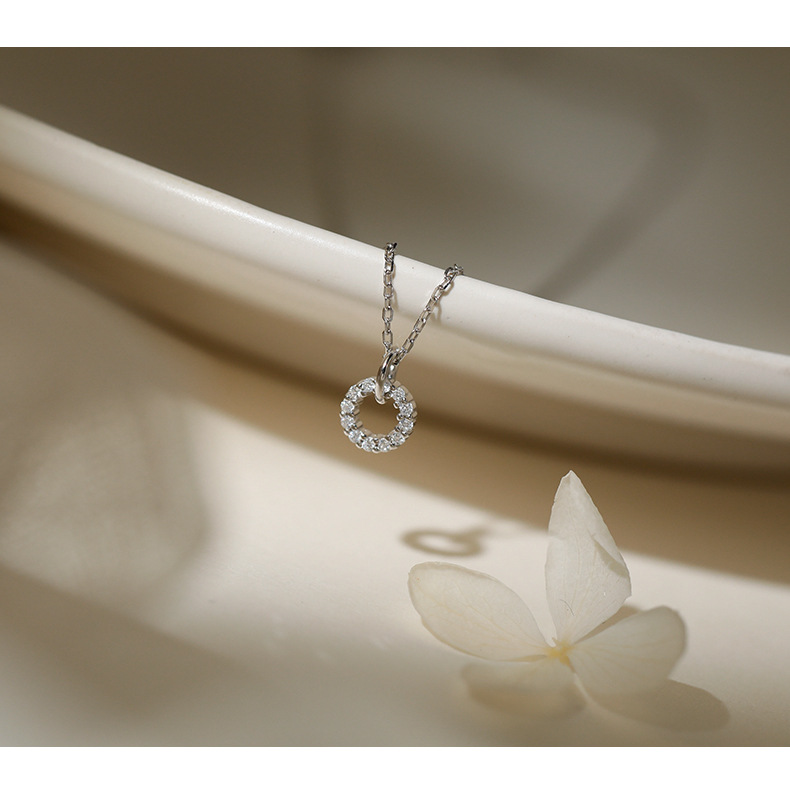 925 sterling silver Chain Material 925 Sterling Silver Zircon Cable Chain Double Ring Pendant Necklace