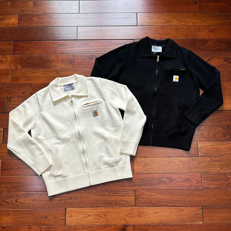 Cross-Border Carha Car Autumn and Winter Heavyweight Detroit Style Zipper Lapel Pure Color Sweater Knitted Cardigan Jacket for Men