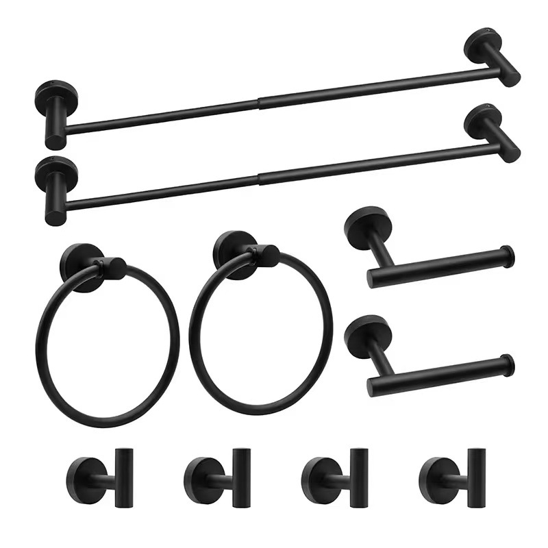 Cross-border 304 barra de toalla de acero inoxidable conjunto negro sin perforación de baño accesorios de baño gancho de toallas de baño