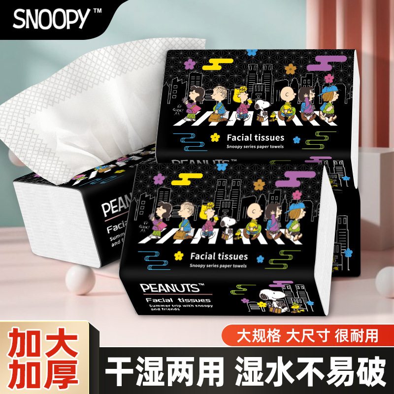 Snoopy Urban Night Tour Series Tissue Paper, Made from Virgin Wood Pulp, 5-Layer Thickened Facial Tissue, Household Tissue, Bulk Pack