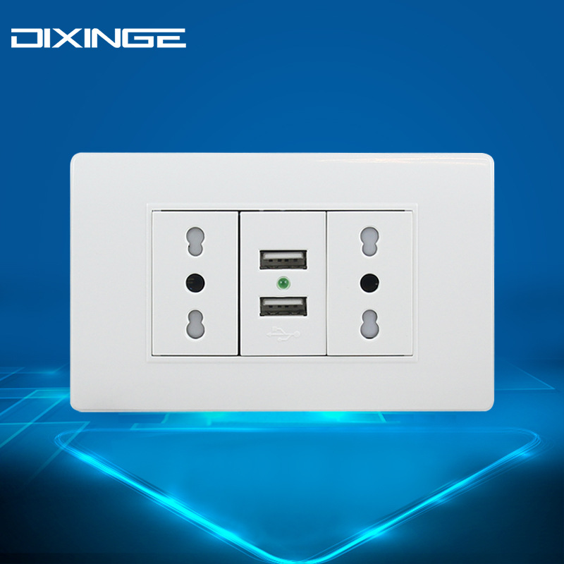 118BA二位意大利标双USB插座 大小孔意标意规墙壁电源插座带双USB