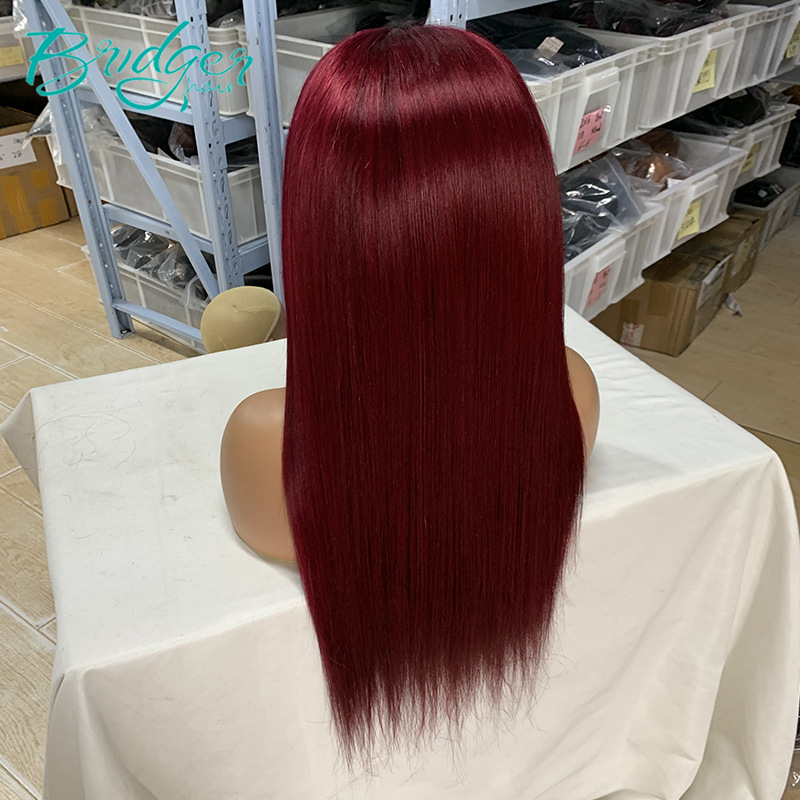 13*4 Lace Hoofddeksel Menselijk Haar Kleur Diep 99J Menselijk Haar kant frontale pruiken_voghion.com