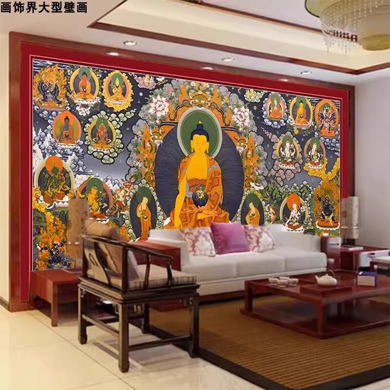墙布藏式佛堂背景墙纸顶棚祥云壁纸全屋寺庙莲花吊顶吉祥八宝壁布|undefined