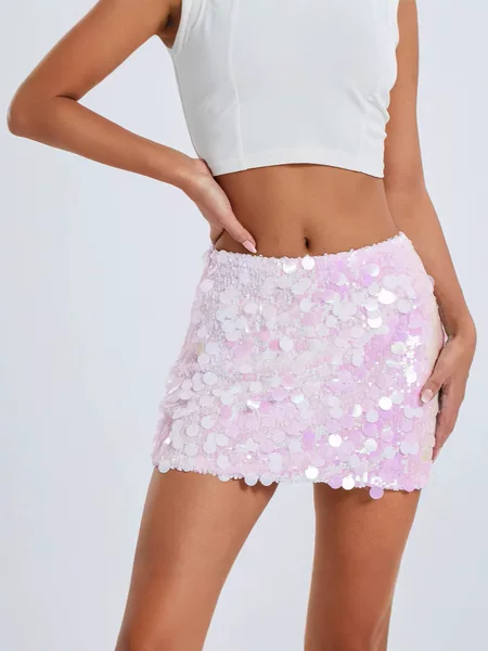 European and American Style New Foreign Trade Cross-Border Skirt Sexy Reflective Sequin A-Line Half-Length Hip-Hugging Sexy Super Short Mini Skirt