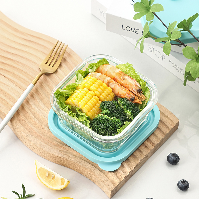 Cuadrado de vidrio de borosilicato lonchera estudiante trabajo microondas horno de alta temperatura resistente lonchera refrigerador crisper vidrio