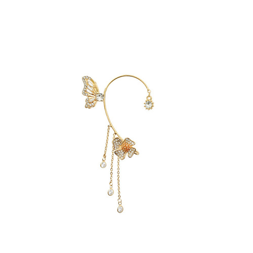 High-end design with super fairy temperament butterfly ear bone clip ins trendy no piercing long tassel mosquito coil disc ear clip for women