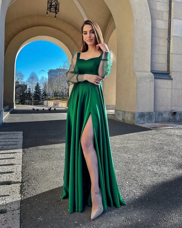Women's round neck long sleeve dress slim long dress_senzul.com