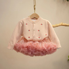 2024新款兒童毛衣裙子蓬蓬裙時髦兩件套潮女童tutu裙套裝春夏秋裝