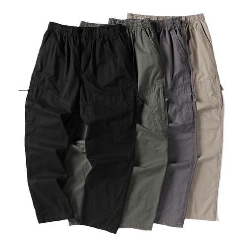 Men's Spring and Summer Pure Cotton Pants Streetwear Fashion Versatile Loose Fat and Large Straight Work Pants with Multiple Pockets
