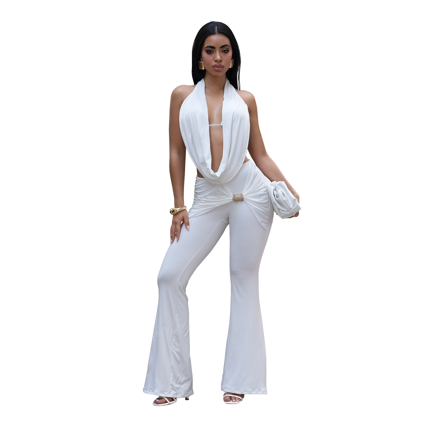 C7589 Aliexpress transfronterizo Amazon Europa y América de moda sexy ropa de mujer de color sólido con pantalones largos nuevos