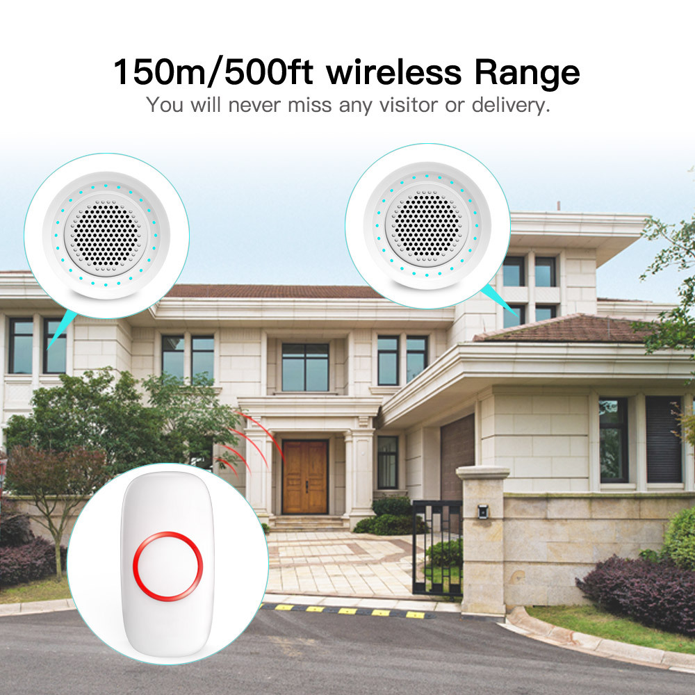 Smart Wireless Doorbell Long Range Waterproof Remote System 1 To 2_voghion.com