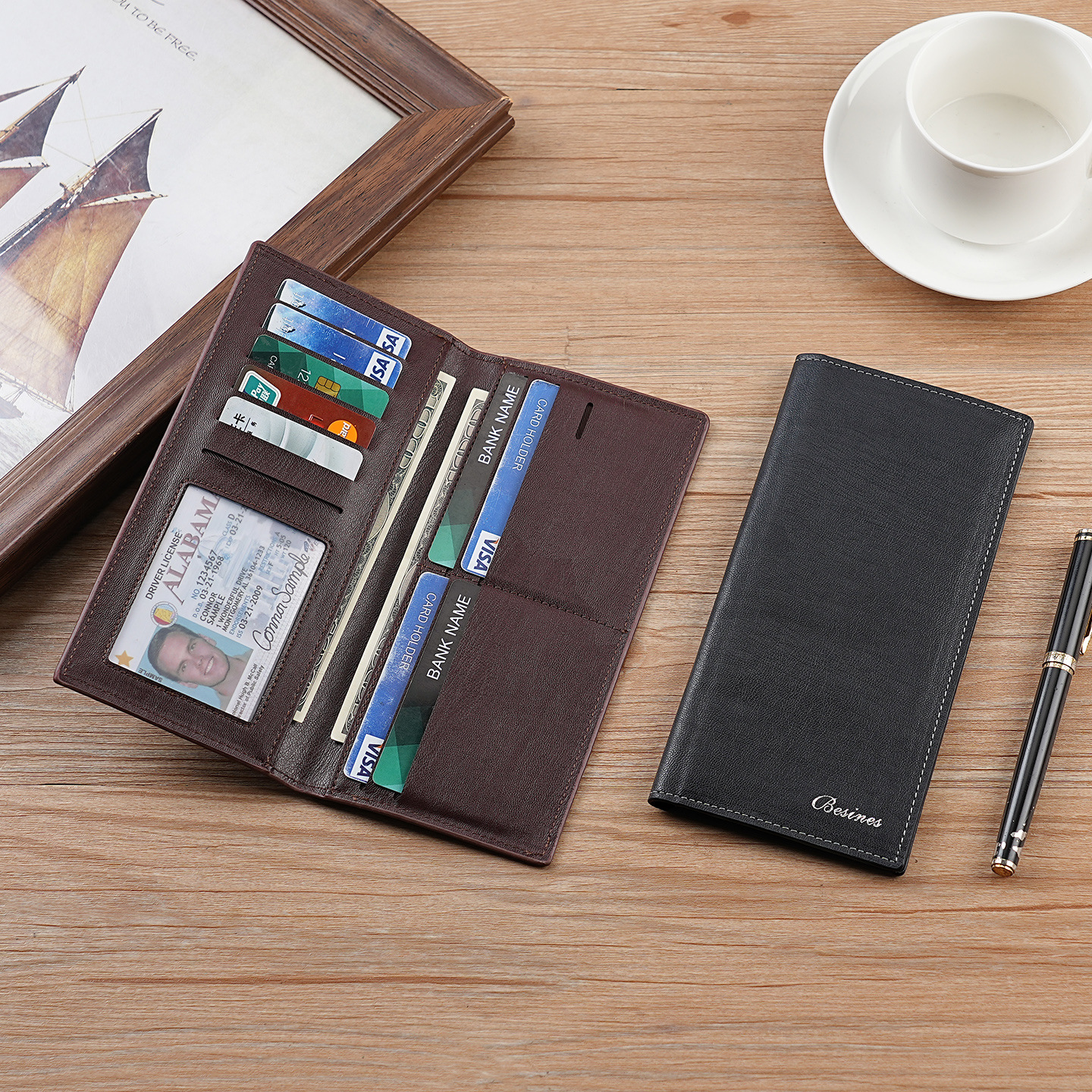 Cartera de hombre de negocios larga 2025 nueva billetera de cuero de cera de aceite retro billetera de gran capacidad transfronteriza fina al por mayor