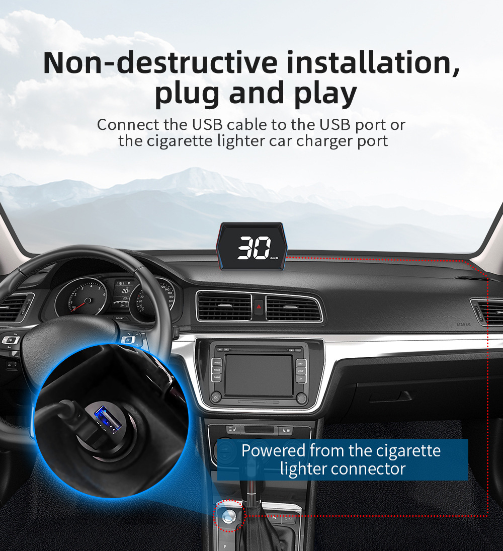 Car HUD Head-Up Display GPS Speed Compass USB Interface for Truck Bus