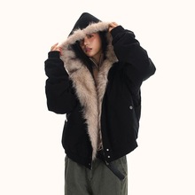 2025新款座山雕正品毛领棉衣棉服男款加厚保暖连帽宽松毛毛外套男