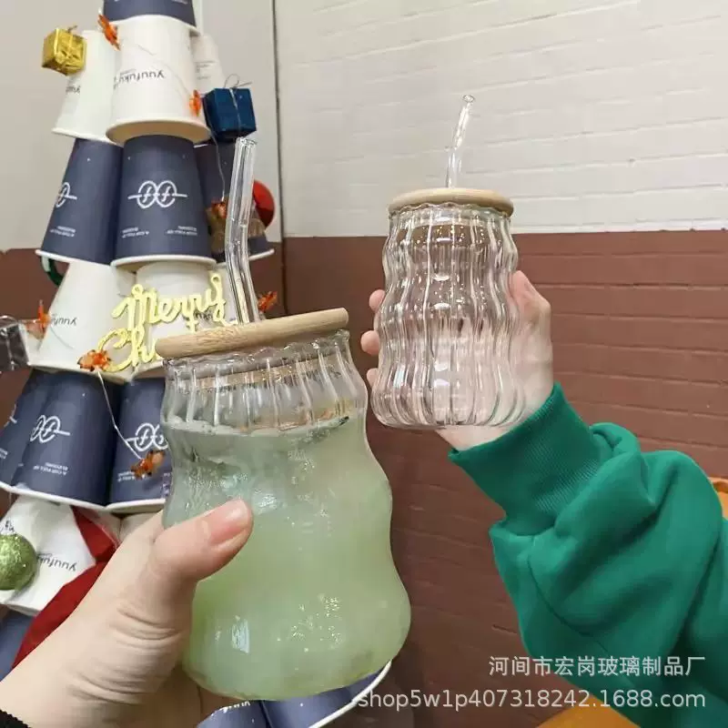 可爱竖纹毛毛虫玻璃杯创意耐热牛奶玻璃杯家用办公室喝水单层杯子