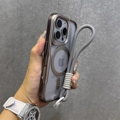 适用苹果16promax手机壳磁吸小蛮腰苹果15透明高级感带挂绳手绳新
