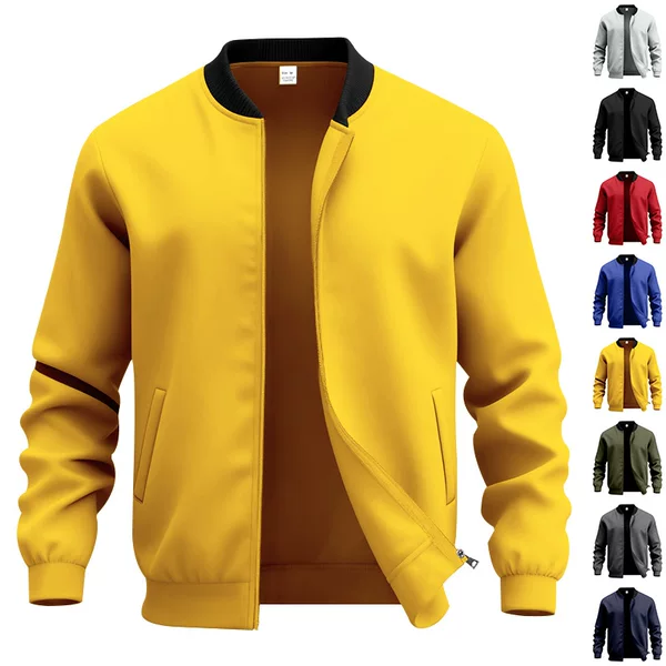 25 Cross-Border American Retro Men's Simple Pilot Zipper Baseball Uniform Cardigan Pure Color Stand Collar Jacket Jacket for Men
