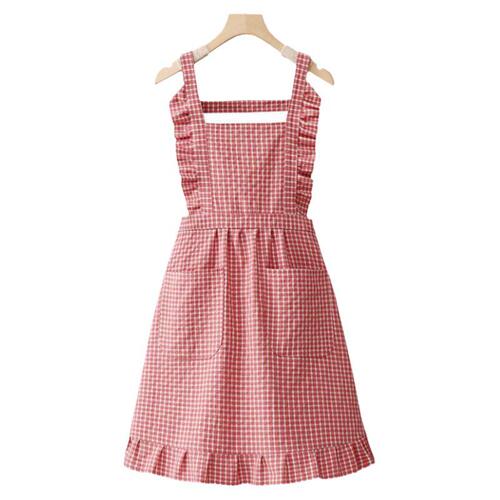 2025 Gingham Cotton Kitchen Apron Household Cooking Dining Special Purpose Commercial Nail Salon Workwear Fashion Women