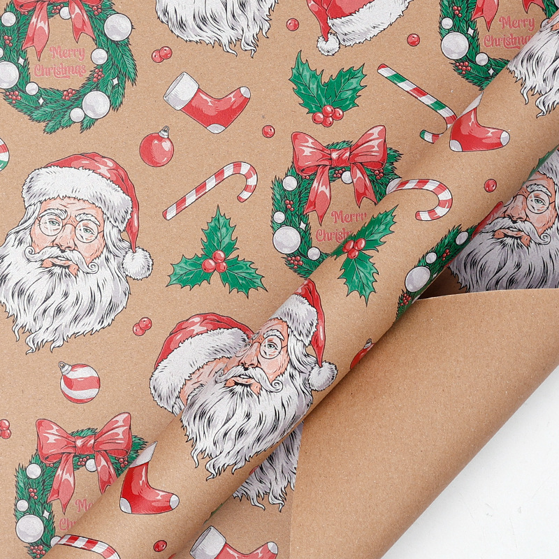 Papel de embalaje de regalos de Navidad transfronterizos Papá Noel campana flocos de nieve Papá Noel flores de embalaje de regalo