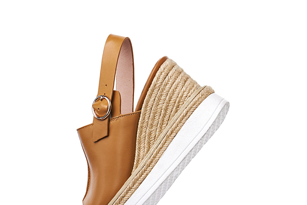 Sandal cao gót nữ hở mũi đế xuồng đan rơm phong cách châu Âu — Nâu vàng chi tiết 9