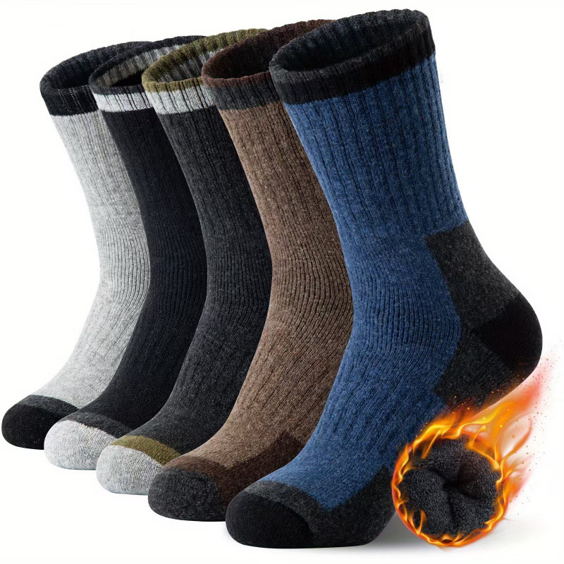 Cross-Border Autumn and Winter Velvet Thickeneded Sleep Socks, Warm and Deodorant Cotton Socks, Sweat-Absorbent Wool Socks, Men's Color Matching Outdoor Floor