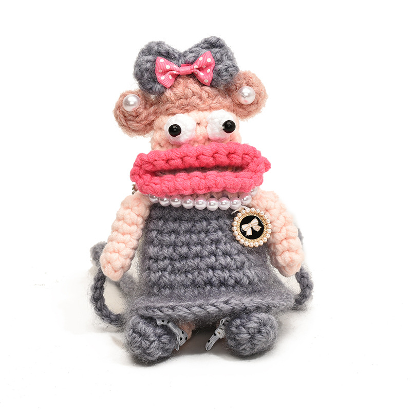 Nuevo popular salchicha boca muñeca ganchillo mochila caricatura lindos niños mochila accesorios móviles bolsas de lana