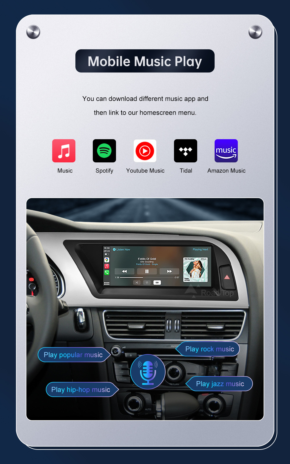 8.9 inch wireless CarPlay display for A4 A5 2009-2012 radio player